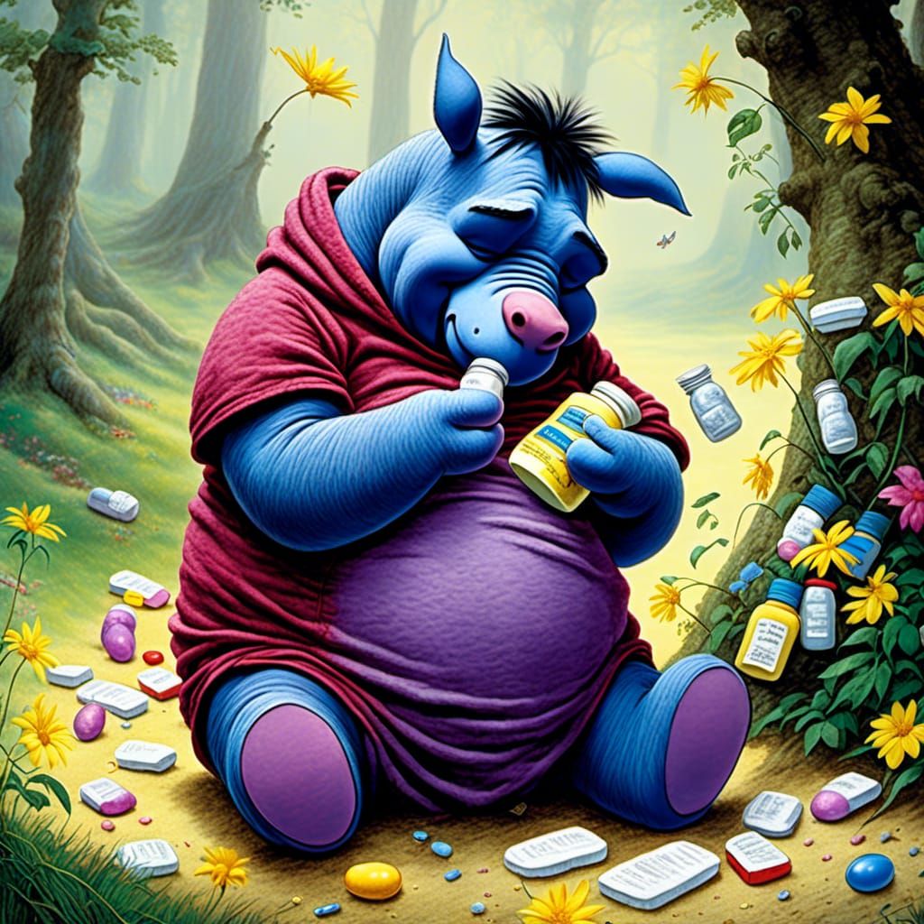 Eeyore Takes Anti-Depressants in Hyperreal Style
