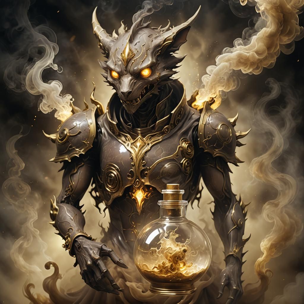 Mysterious Digimon in a Glowing Potion Vial