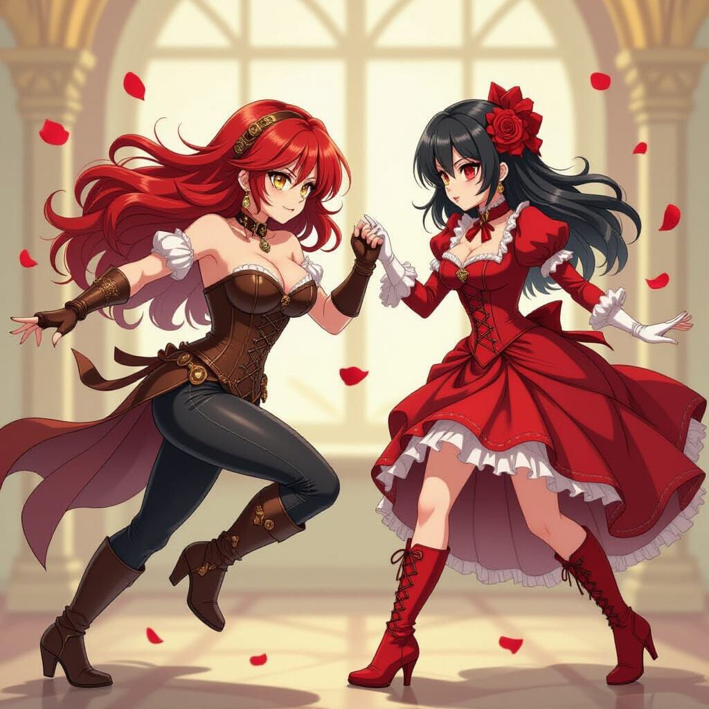 Steampunk Woman vs Victorian Lady in Anime Style