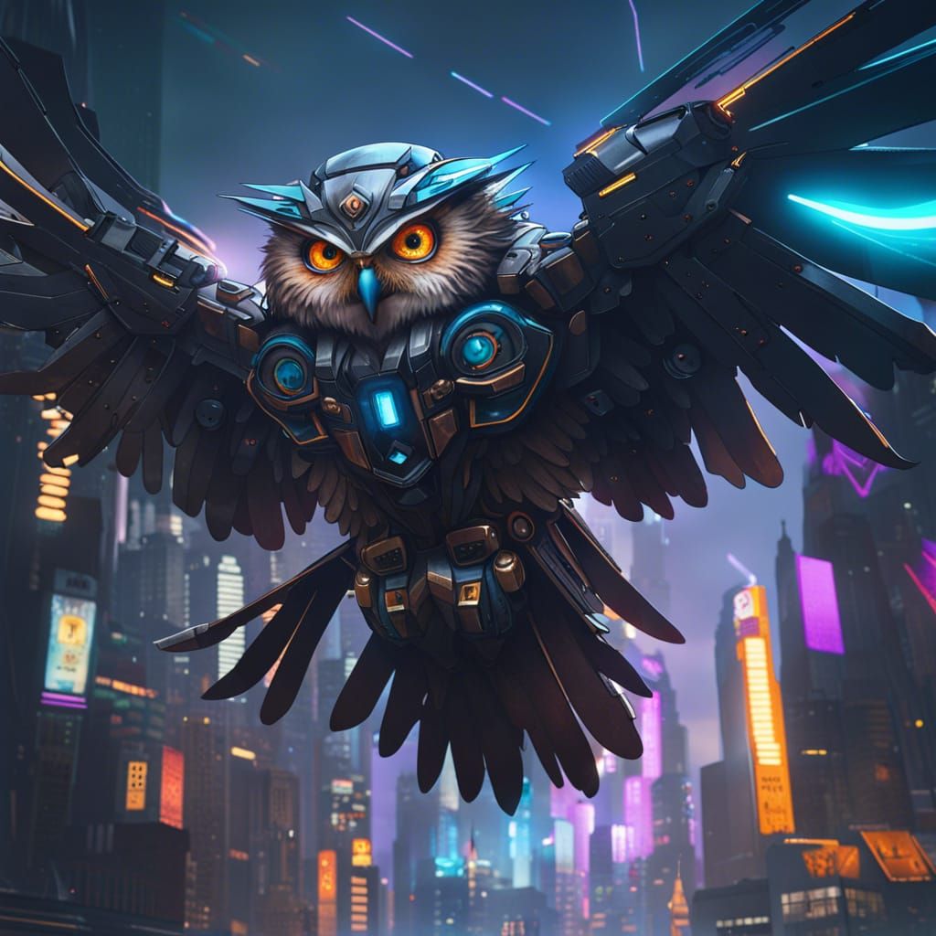 Cyberpunk Mech Owl Portrait in 8k Resolution