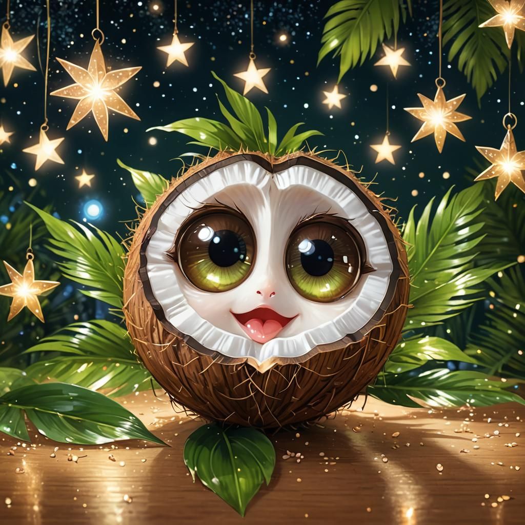 Anime Coconut with Sparkling Star Background