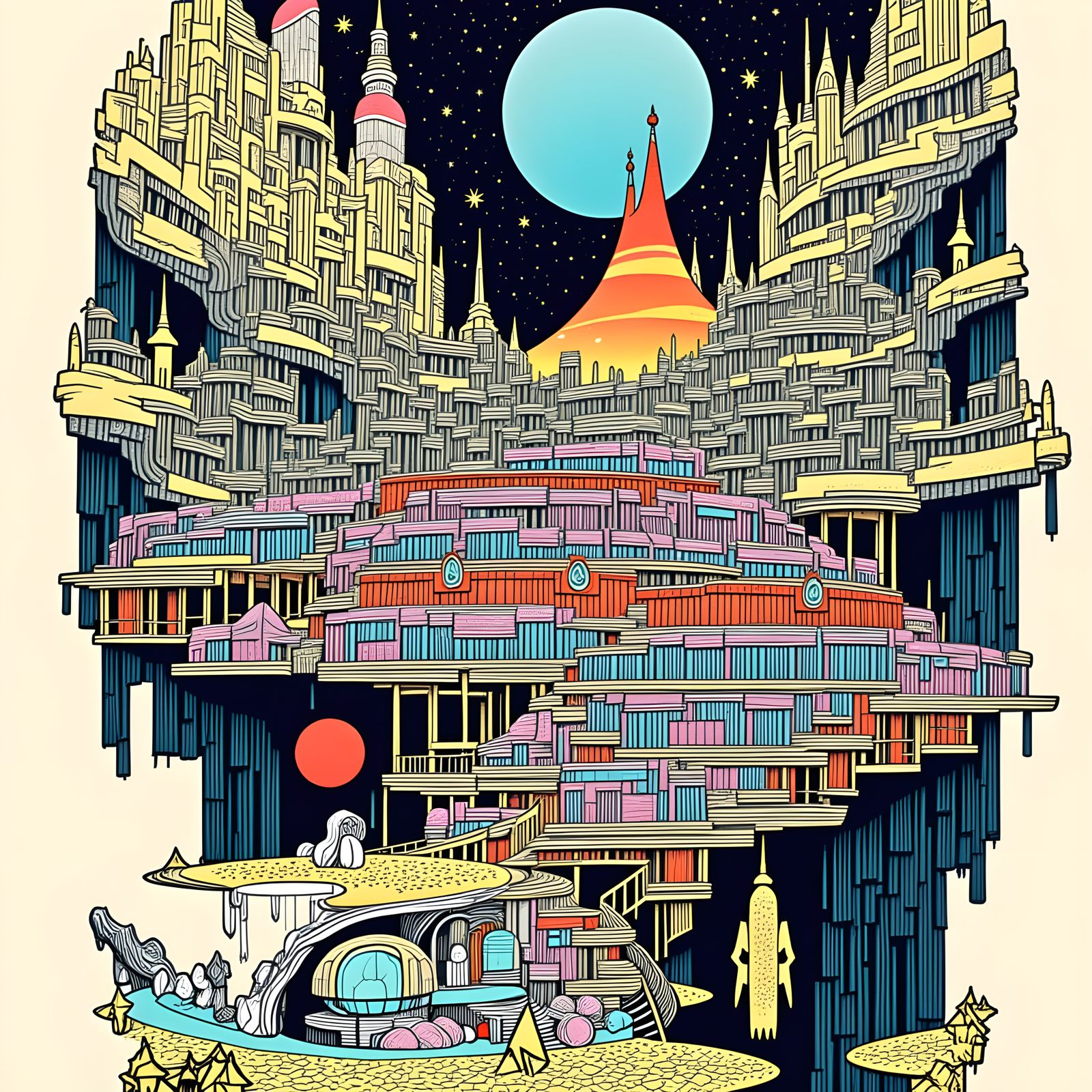 Cosmic Resort on Moon with Volcanic Eruption