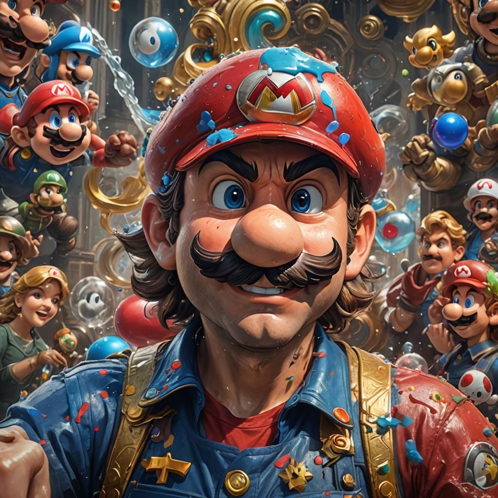 Hyperdetailed Super Mario Portrait in Art Nouveau Style