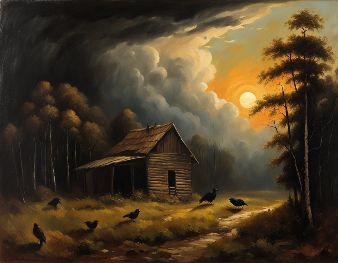 Melancholic Old Man in Forest, Oil Painting