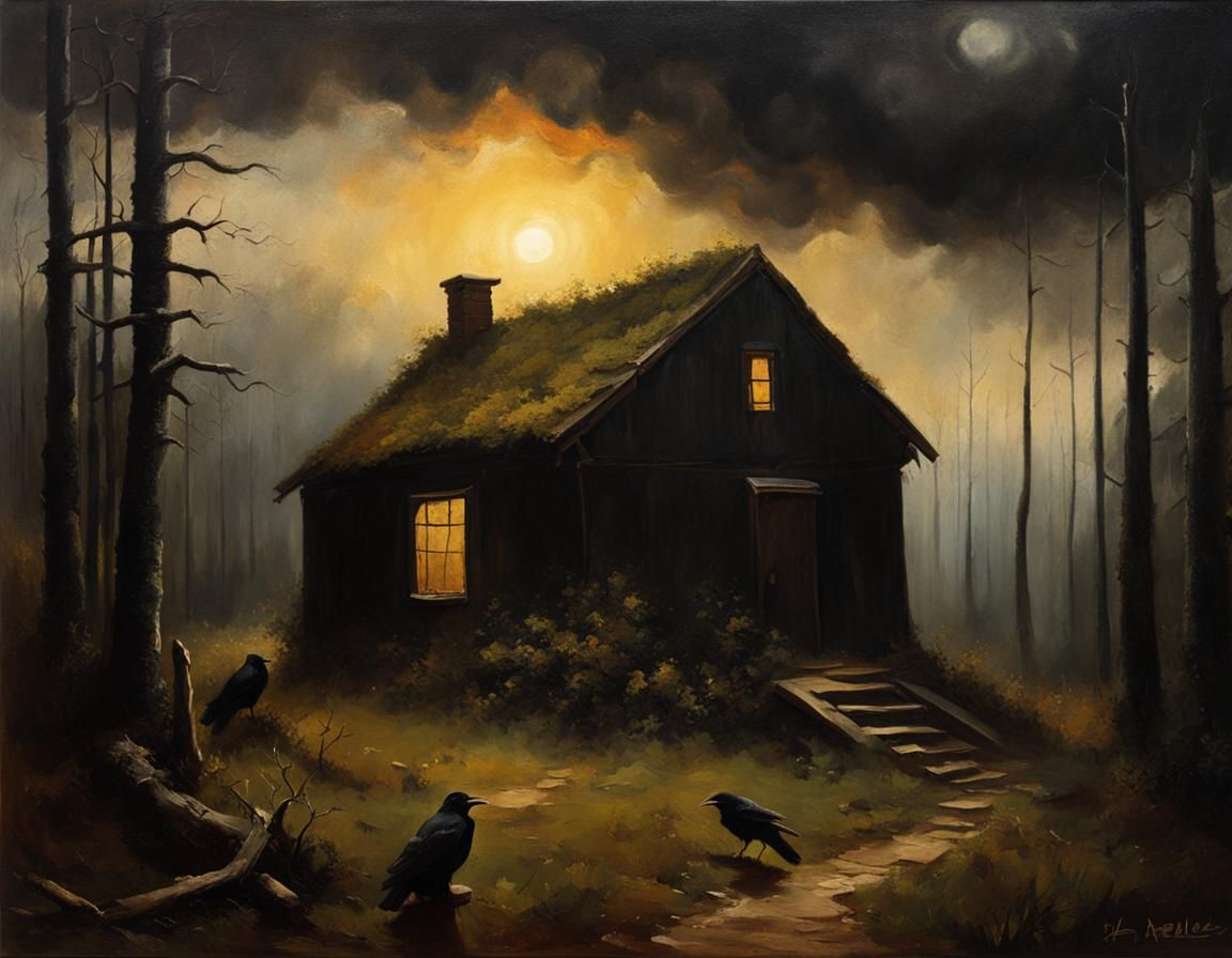 A Melancholic Old Man in a Haunting Forest Landscape