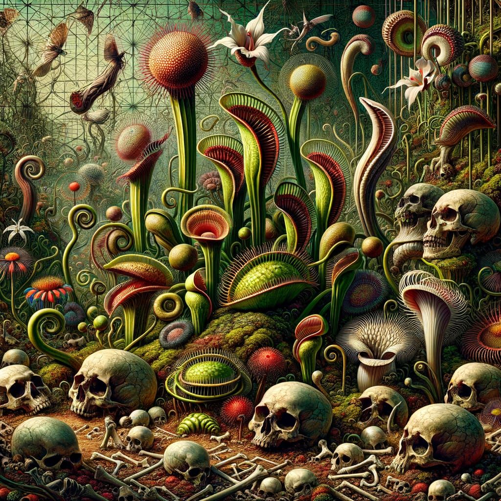 Gothic Garden of Carnivorous Plants in Cubist Vision