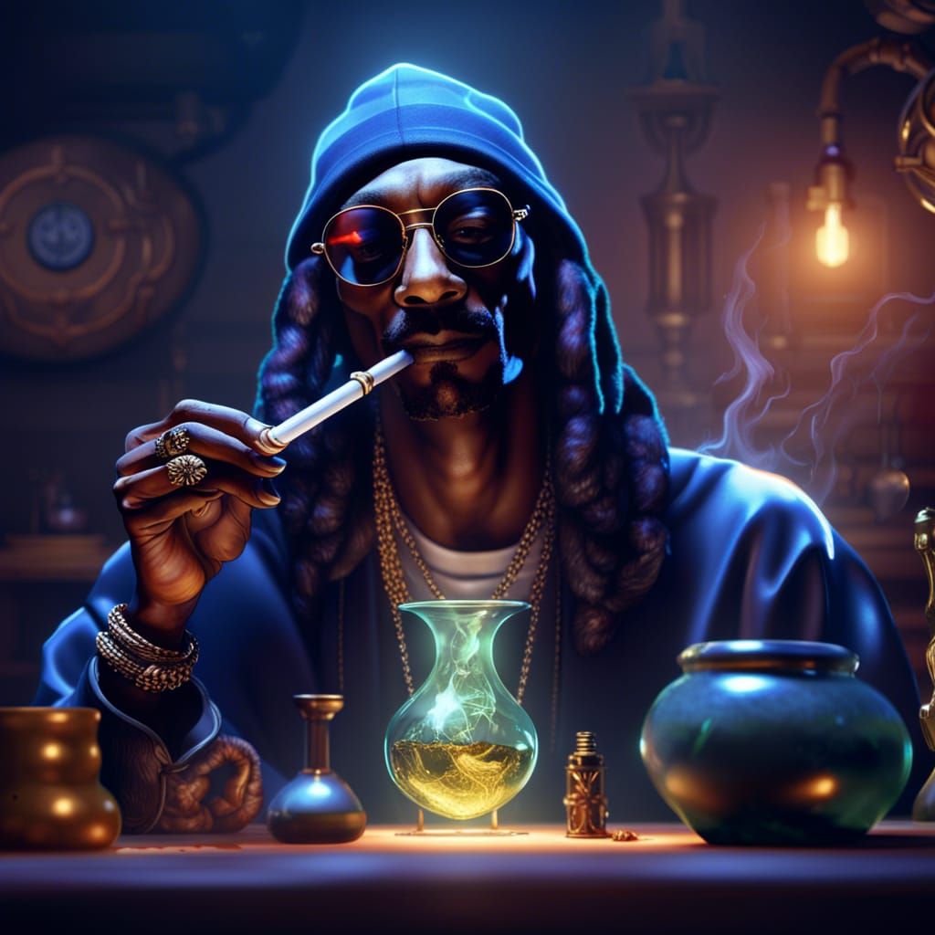 Cartoon Dog Smoking Bong: Dark Fantasy Concept Art