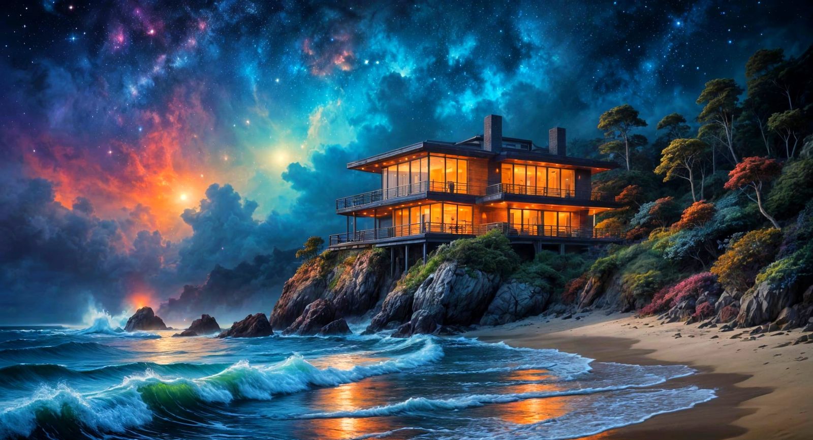 Cosmic Beach House at Dusk