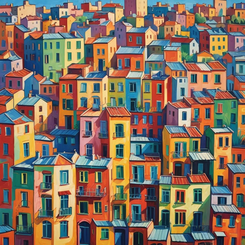 Expressionist Buildings in Fauvist Oil Painting Style
