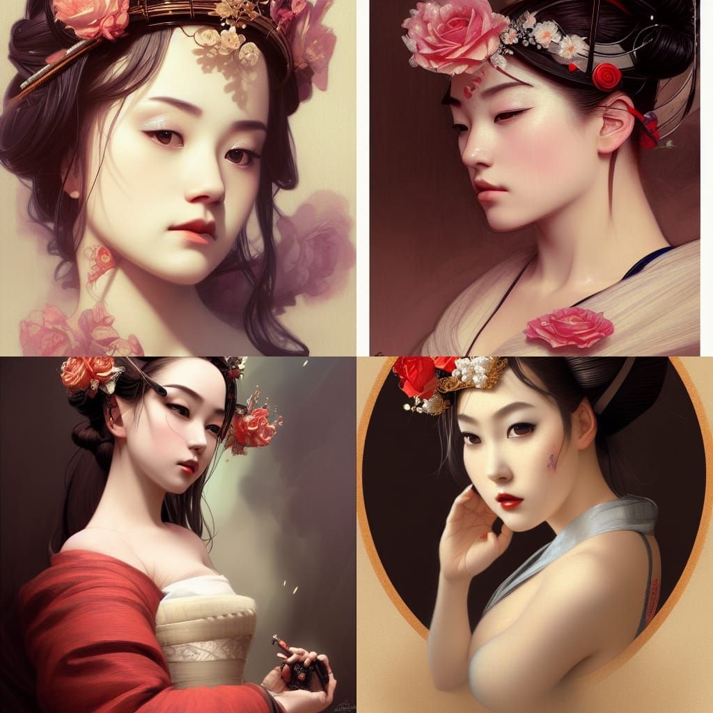 Geisha with Rose Crown in Renaissance Style