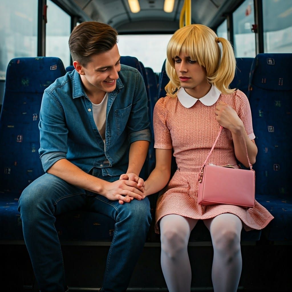 Two Young Men Share a Tender Moment on a Bus