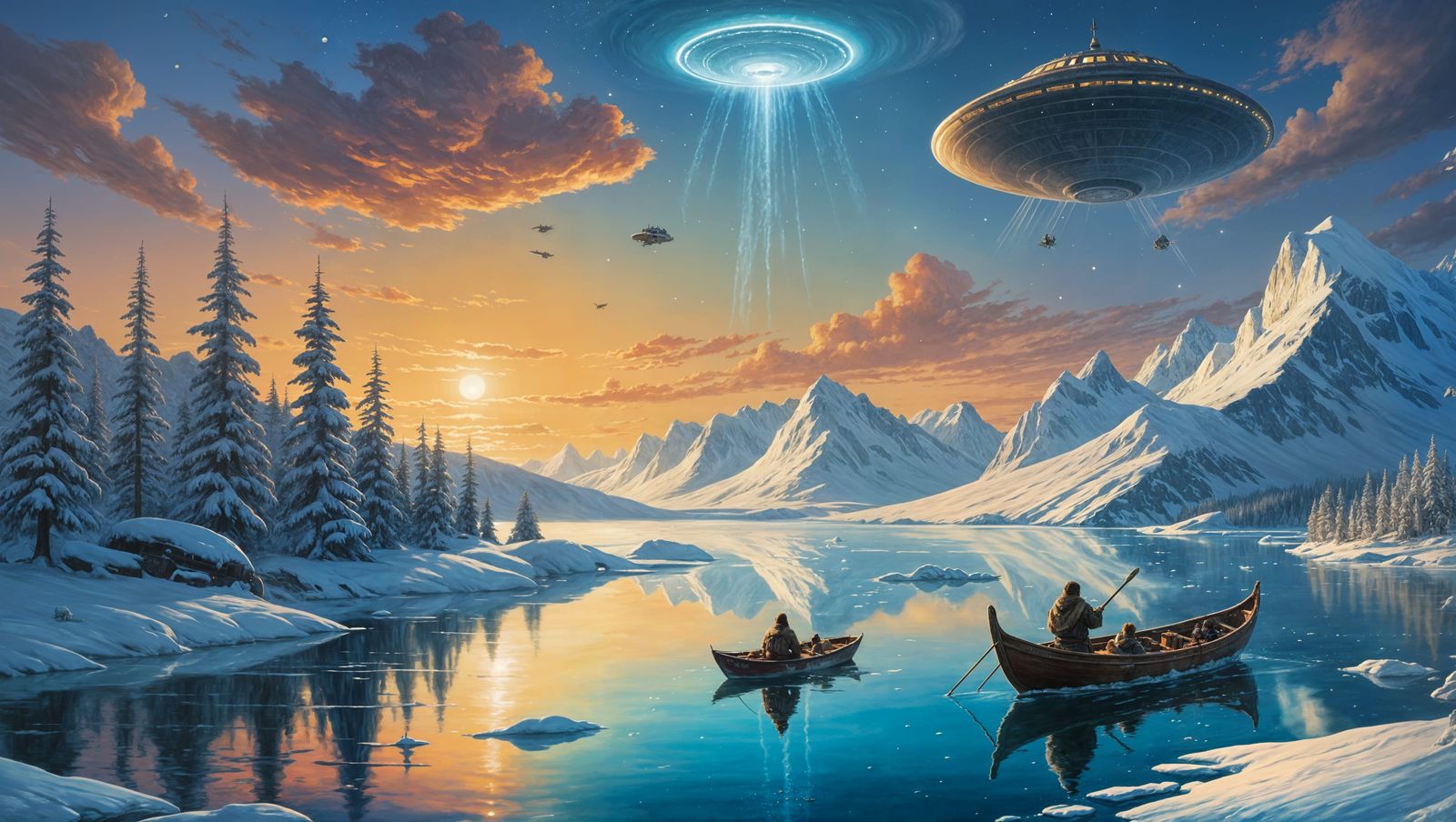 Inuit Encounter with UFO Over Arctic Landscape