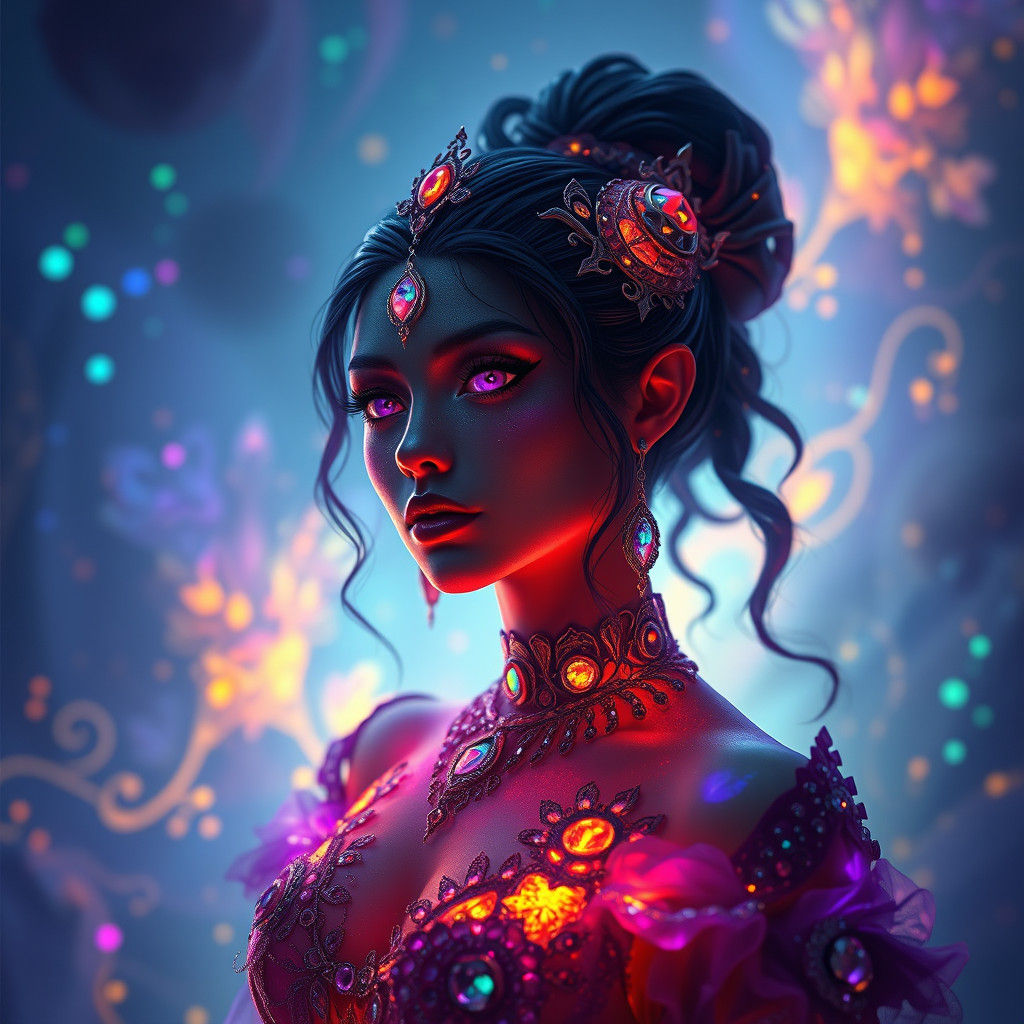 Ethereal Figure in Iridescent Landscape