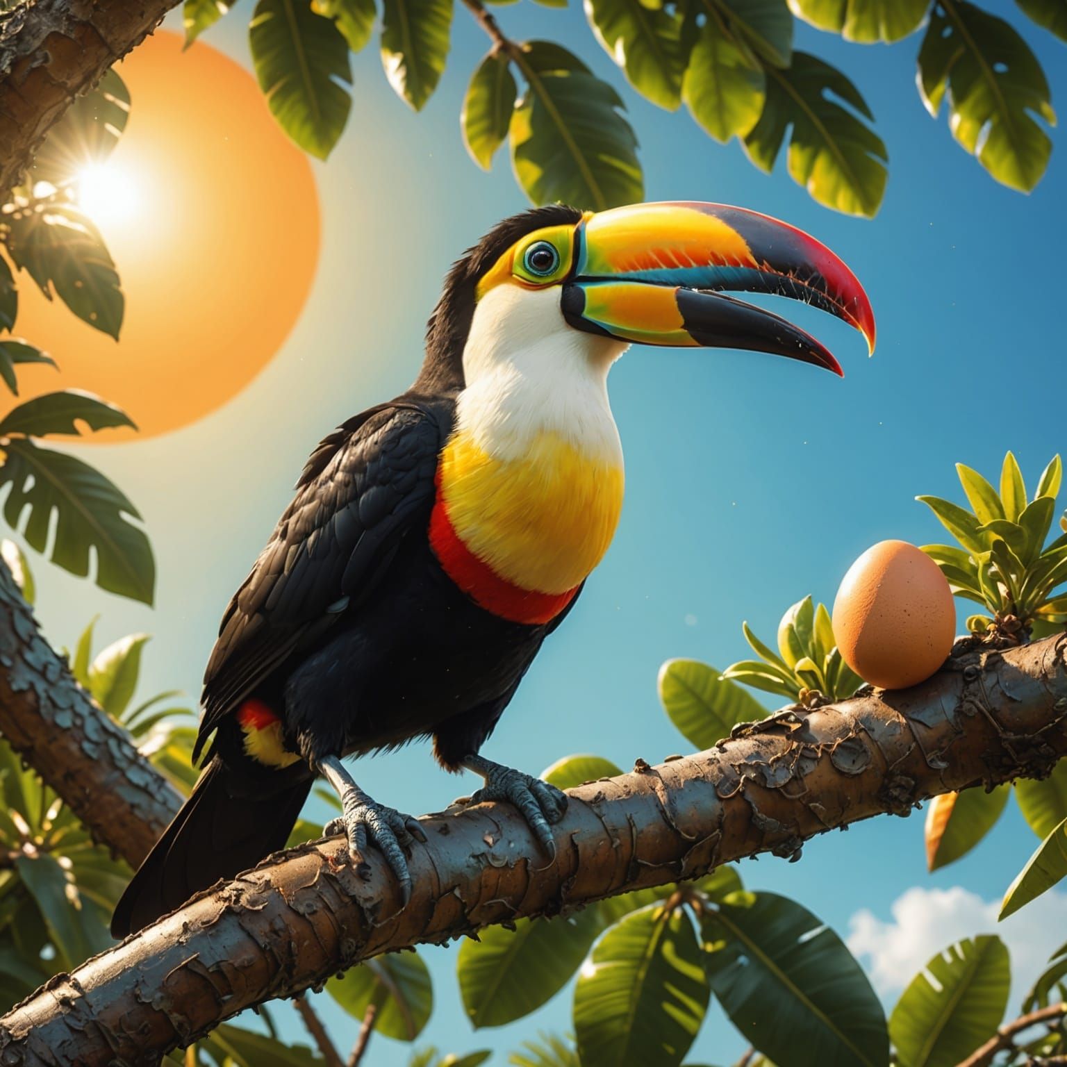 Hyperrealistic Toucan Feast at Sunset