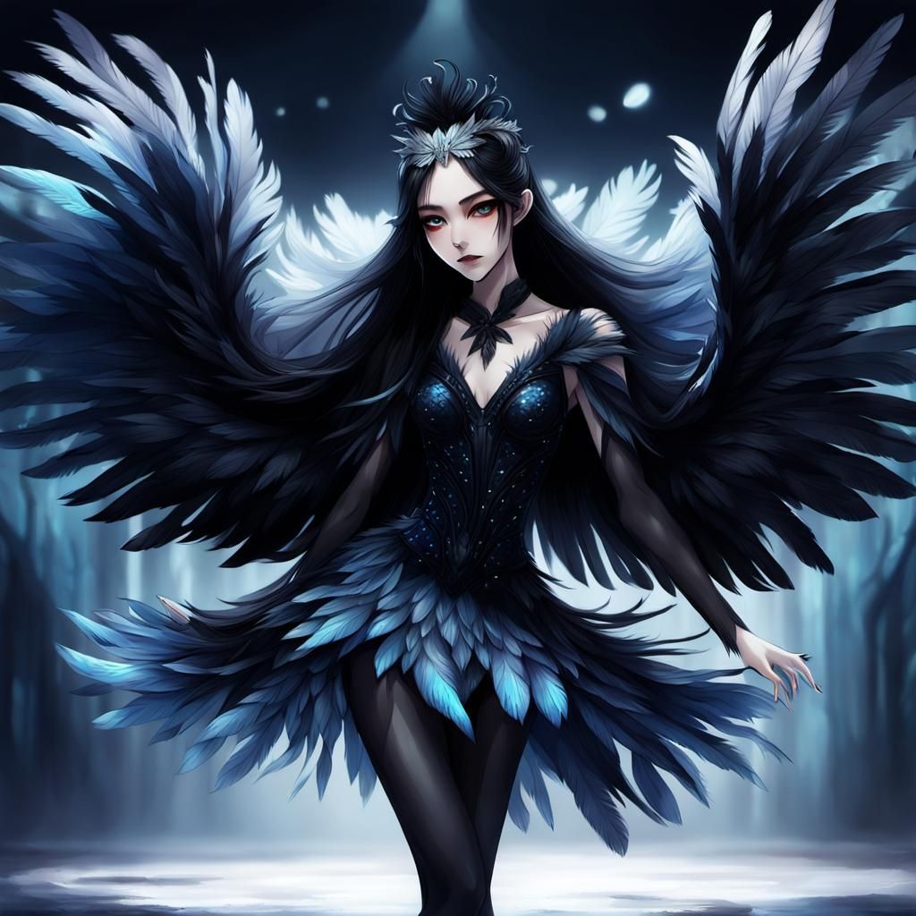 Black Swan Ballerina in Dark Fantasy Art Nouveau