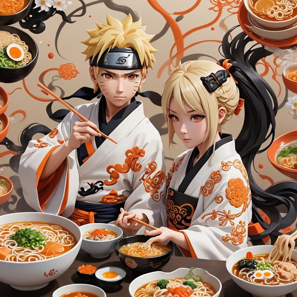 Naruto and Hinata Eating Ramen in 3D Anime Art