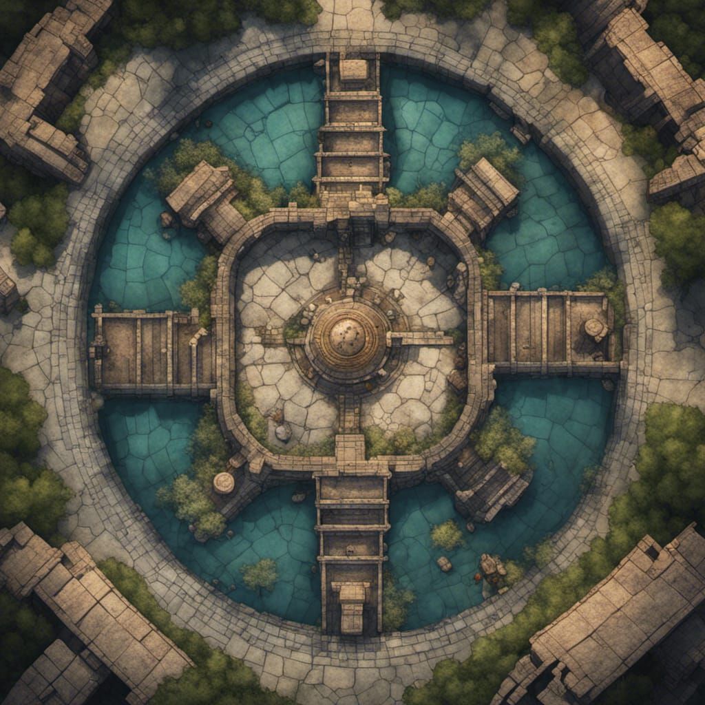 Tabletop RPG Map: Abandoned Temple in Castle Ruins