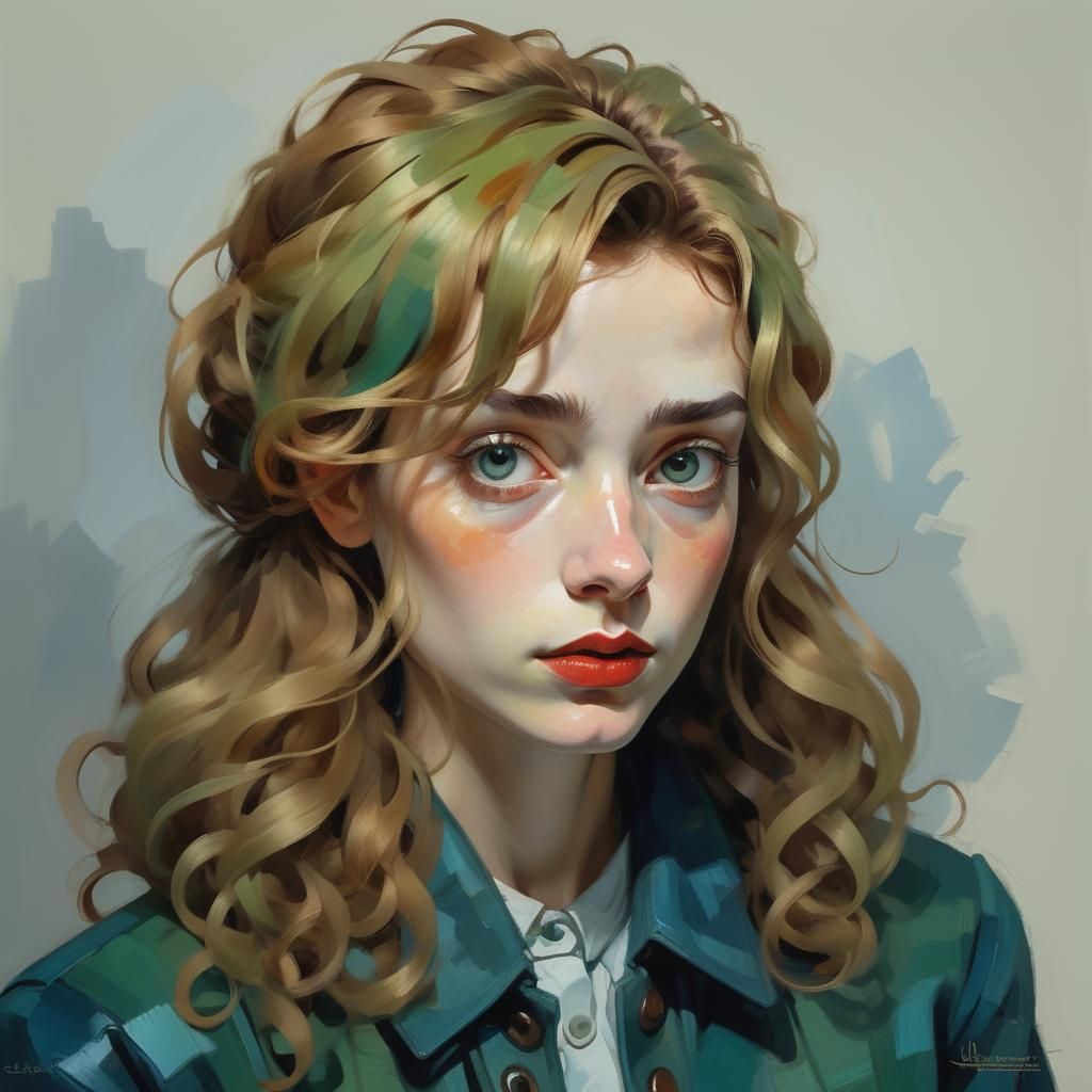 Expressive Portrait with Elaborate Hair in Expressionist Sty...