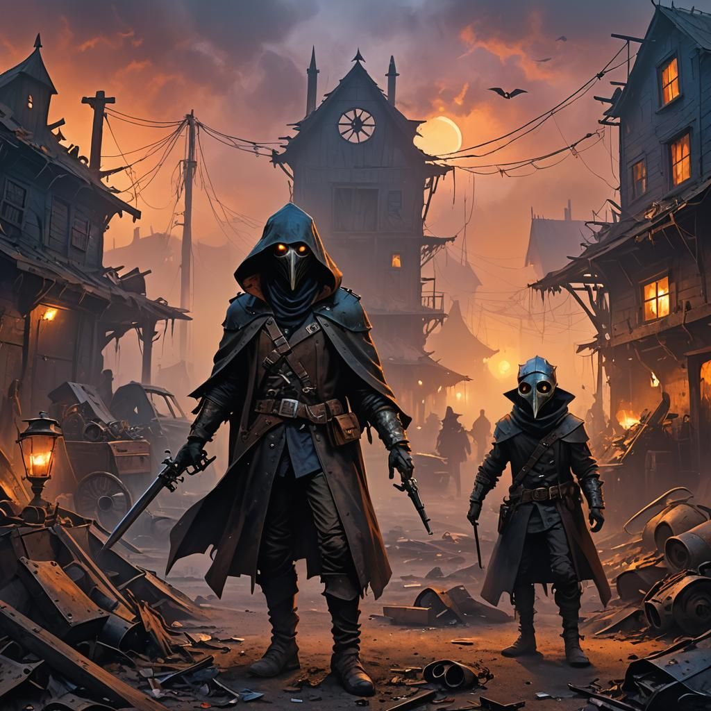 Thief and Goblin Explore Junkyard in Dark Fantasy Art