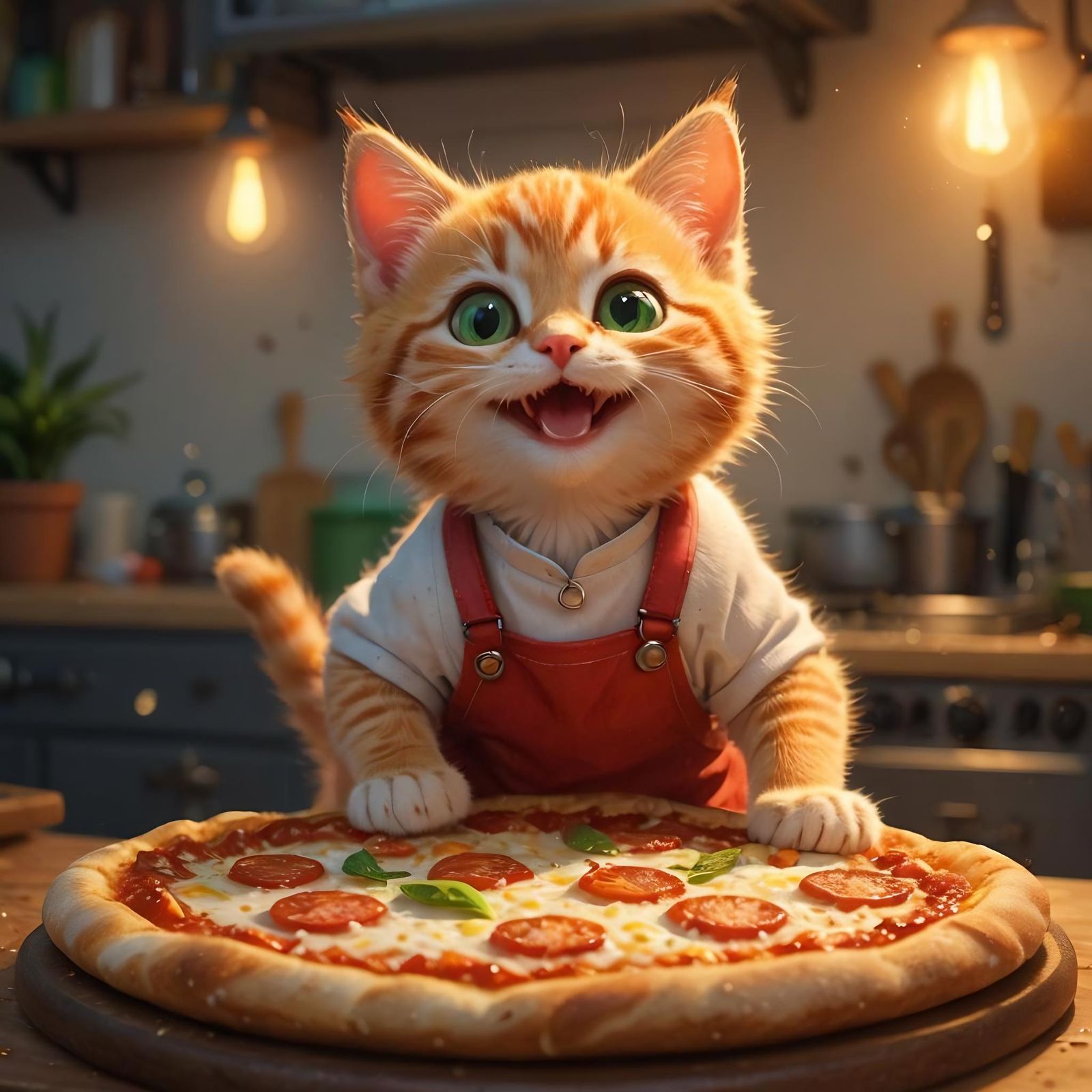 “Welcome to the Purrfect Pizza Place! One margherita ready for you!”