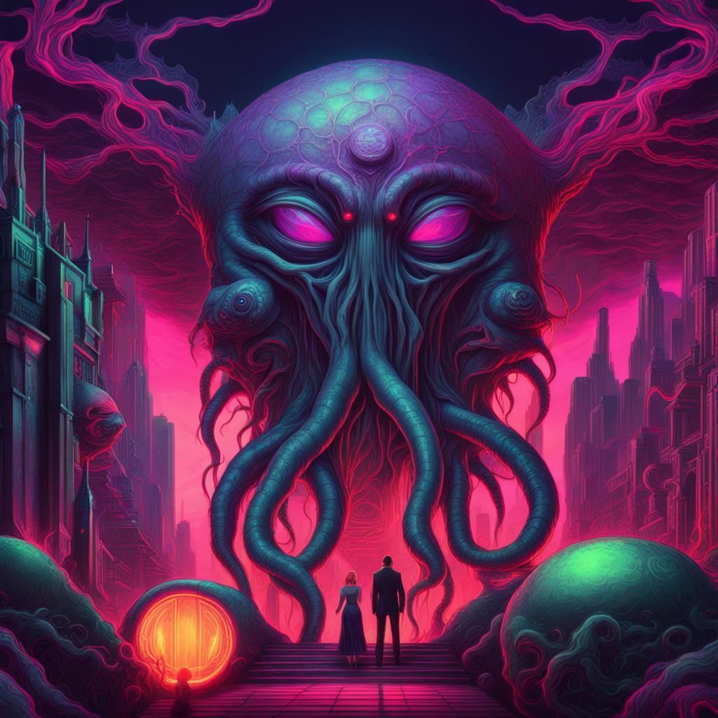 Lovecraftian Abyssal Scene in Art Deco Style