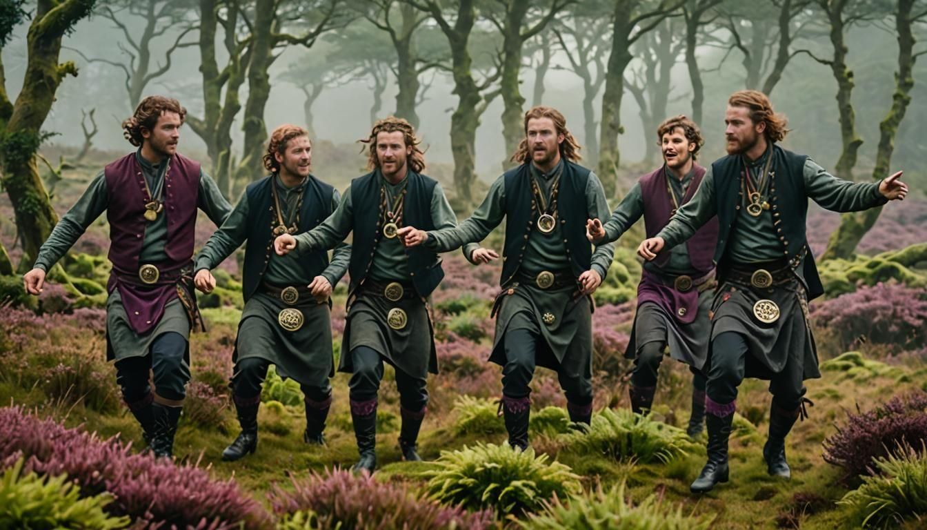 Korrigans Frolicking on a Misty Moor in Brittany