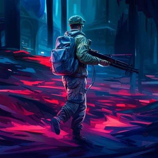 Hyperrealistic Soldier in Camouflage With Riffle