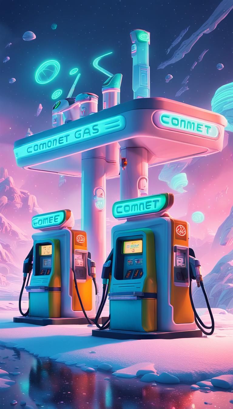 Retro Sci-Fi Gas Station on Comet Concept Art