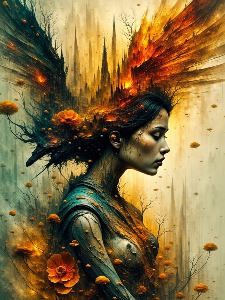 Abstract Bird Over Person in Golden Hour Light