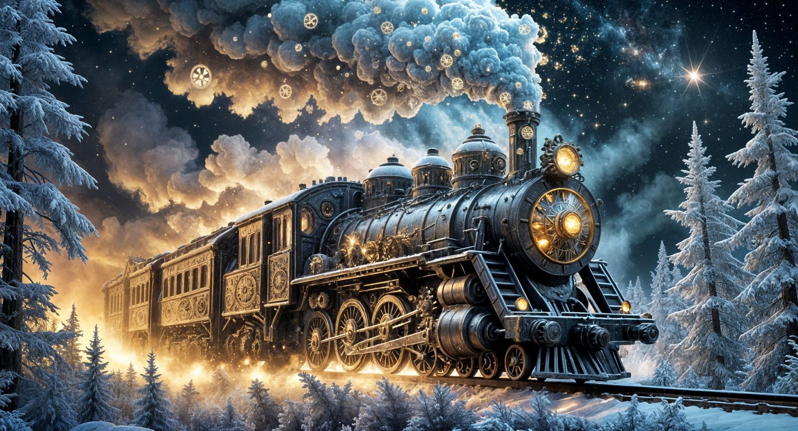 Steampunk Train Emits Ethereal Starlight and Ice Crystals