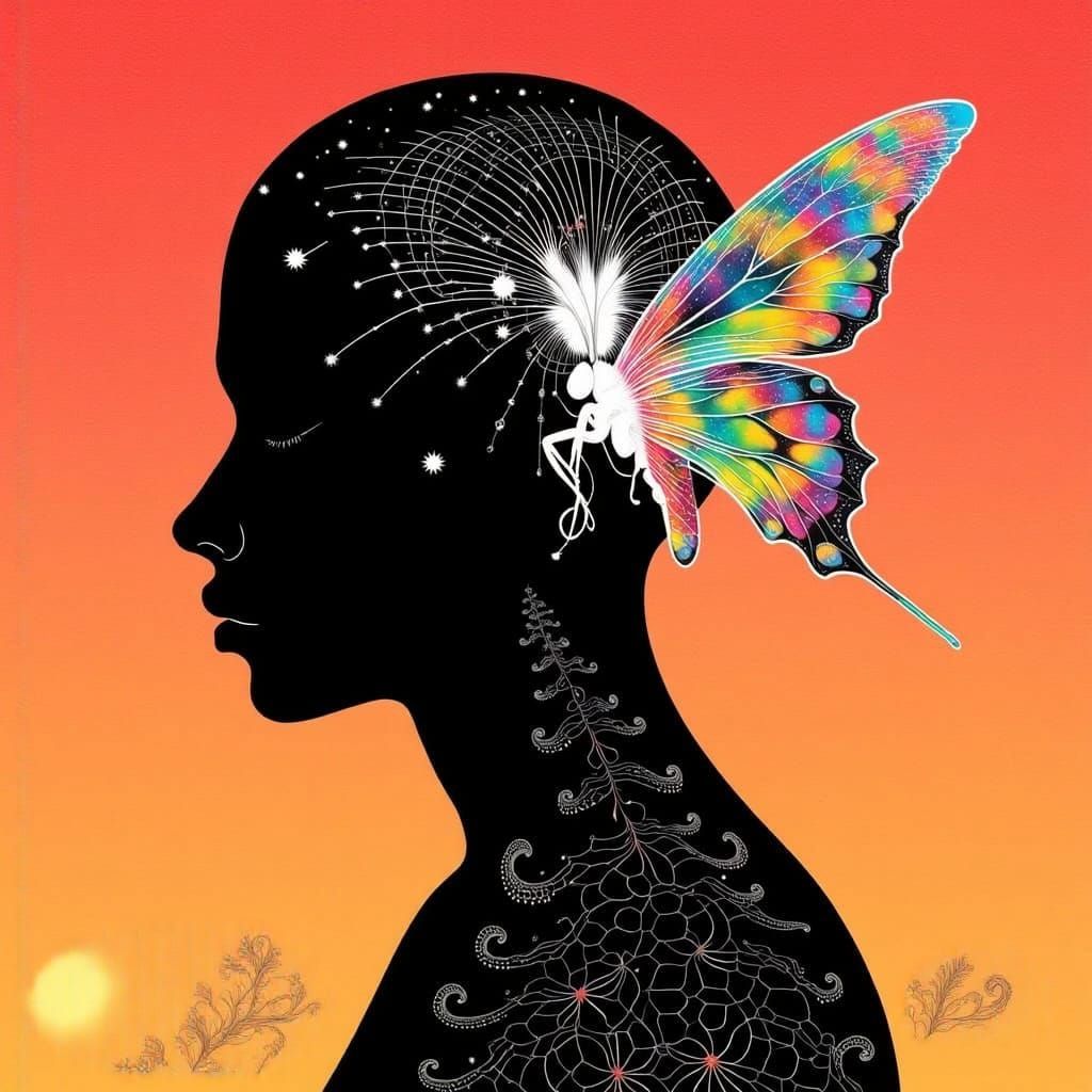 Exquisite Rustic Butterfly Portrait in Layered Vector Art