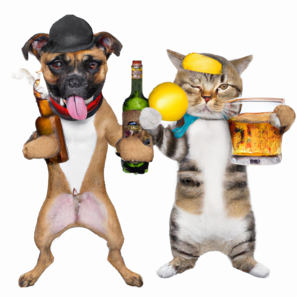 Humorous Image of a Dog and Cat Drinking