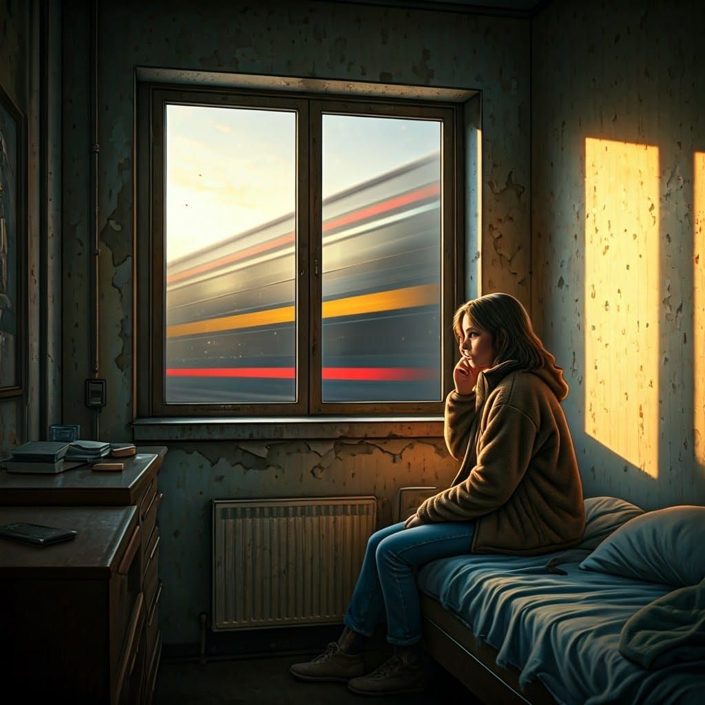 Lady in Sunset Glow, Urban Dreamscape