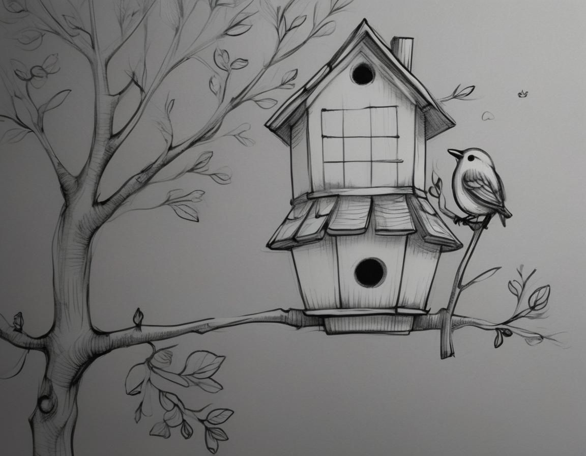 Cute Birdhouse Sketch in Doodle Style