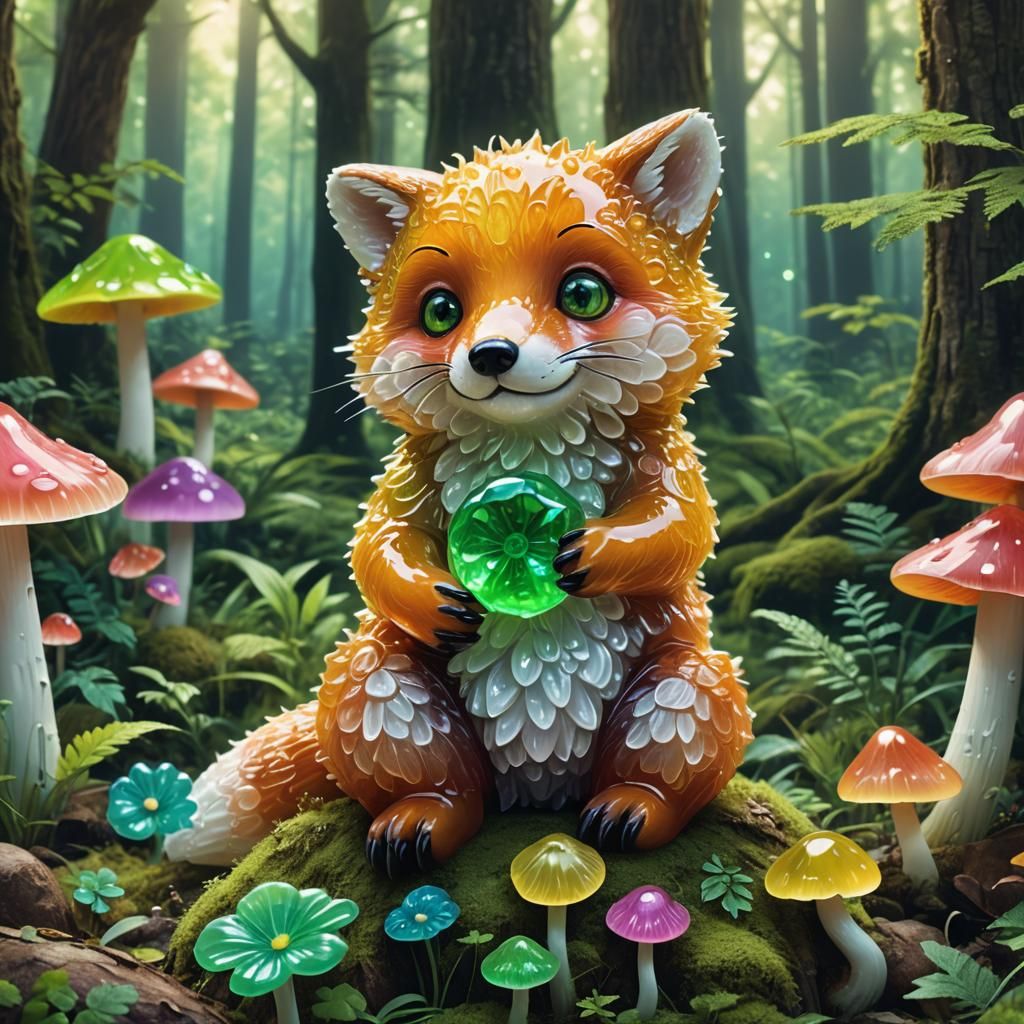 Gummy Bear Fox on Mushroom, Digital Art