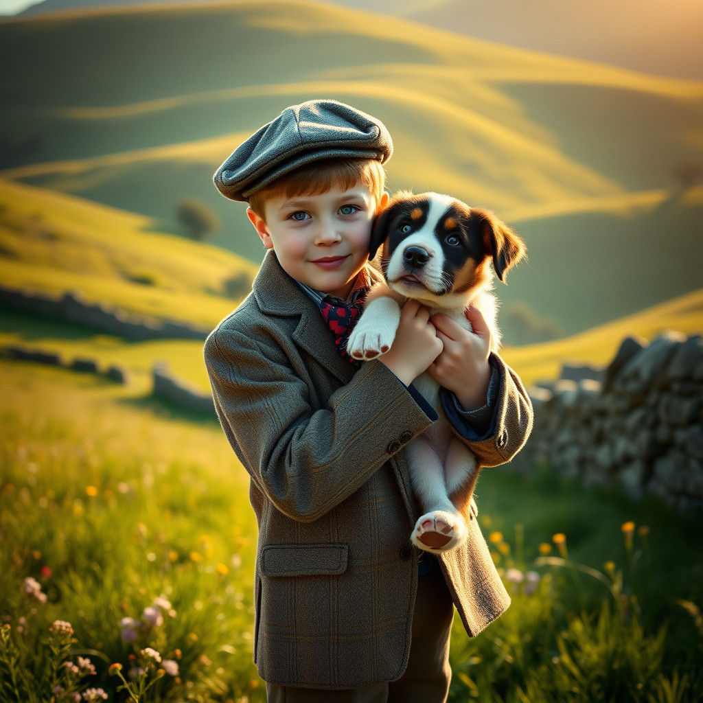 English Nobleman with Saint Bernard Puppy in Rolling Hills