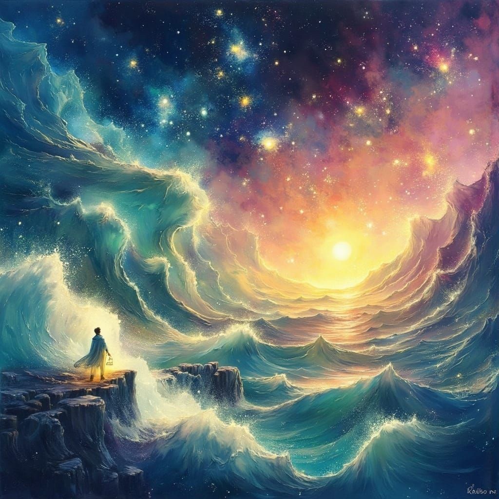 Scandinavian Shoreline Under Constellations in Dreamy Style