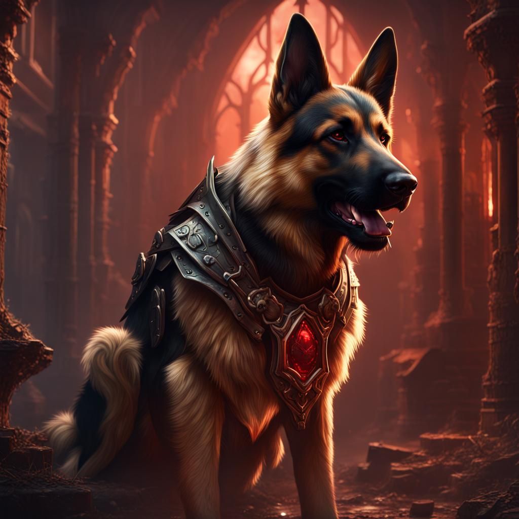 Detailed German Shepherd Demon: Fantasy Concept Art