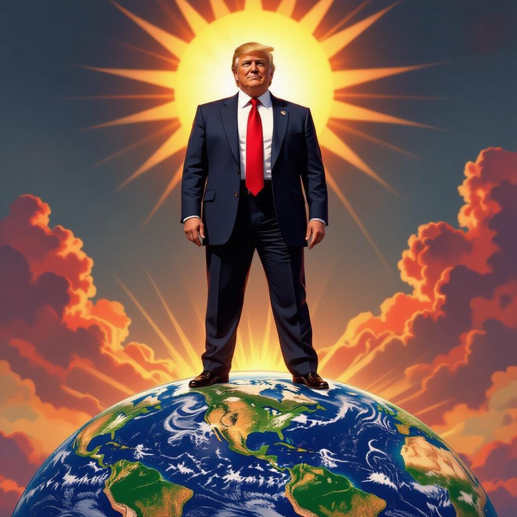 Donald Trump Surveys a Prosperous World Globe