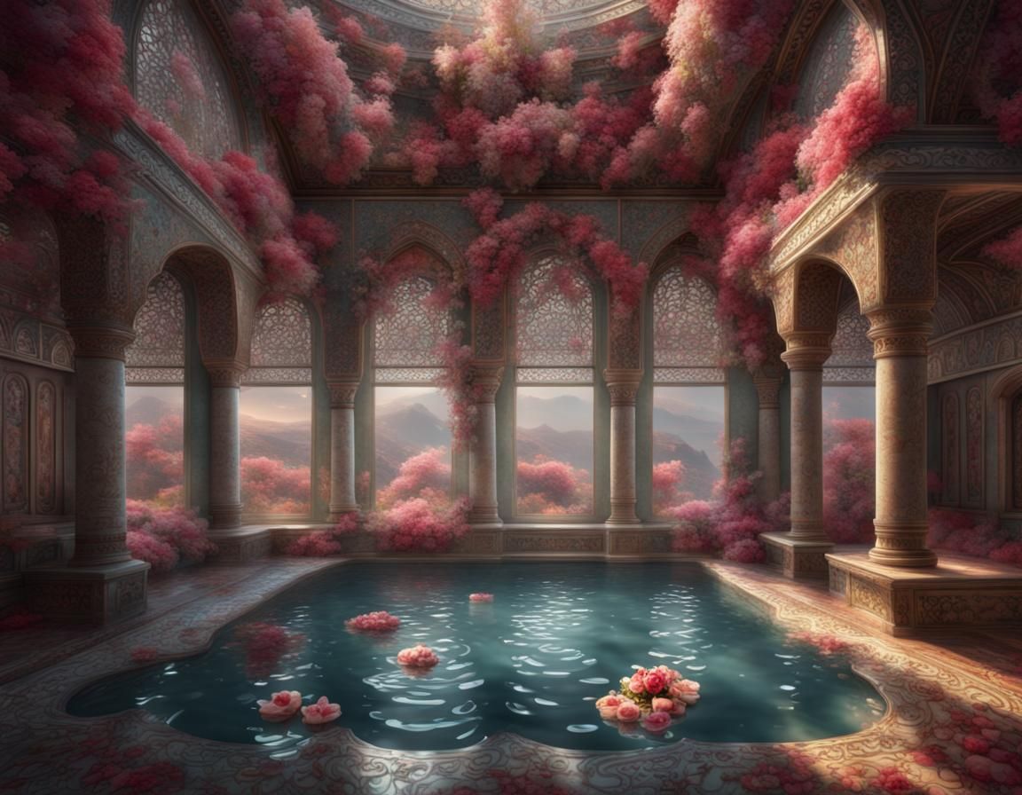 Detailed 3D Turkish Bath with Floral Design