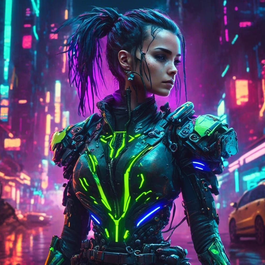 Cyberpunk 2077 Style Person with Neon Lights