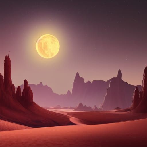 Fantastical Desert Nightscape in Detailed Matte Painting