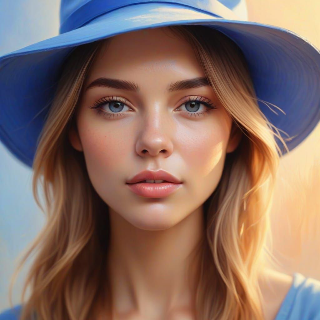 Woman in Blue Hat: Vibrant Oil Painting Portrait