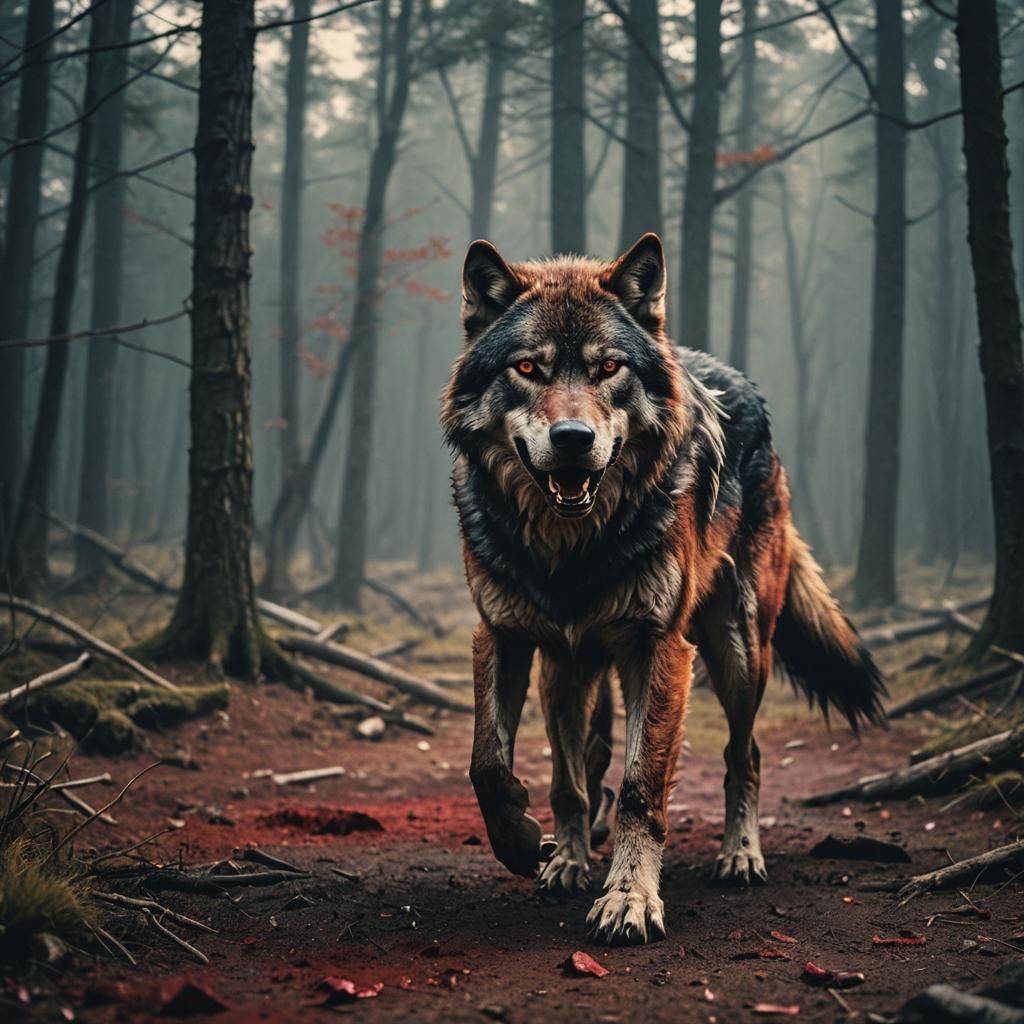 Dramatic Blood Wolf: Cinematic Film Still