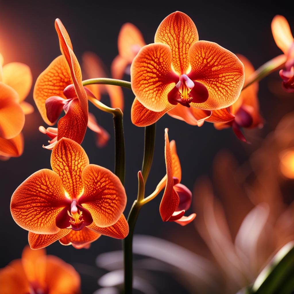 Fiery Orange Vanda Orchid in Hyperrealistic Detail