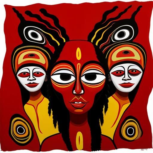 Surreal Faces in Abstract Aboriginal Oil Painting