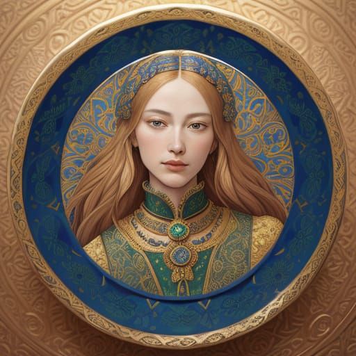 Elegant Renaissance Noblewoman in Ornate Baroque Frame