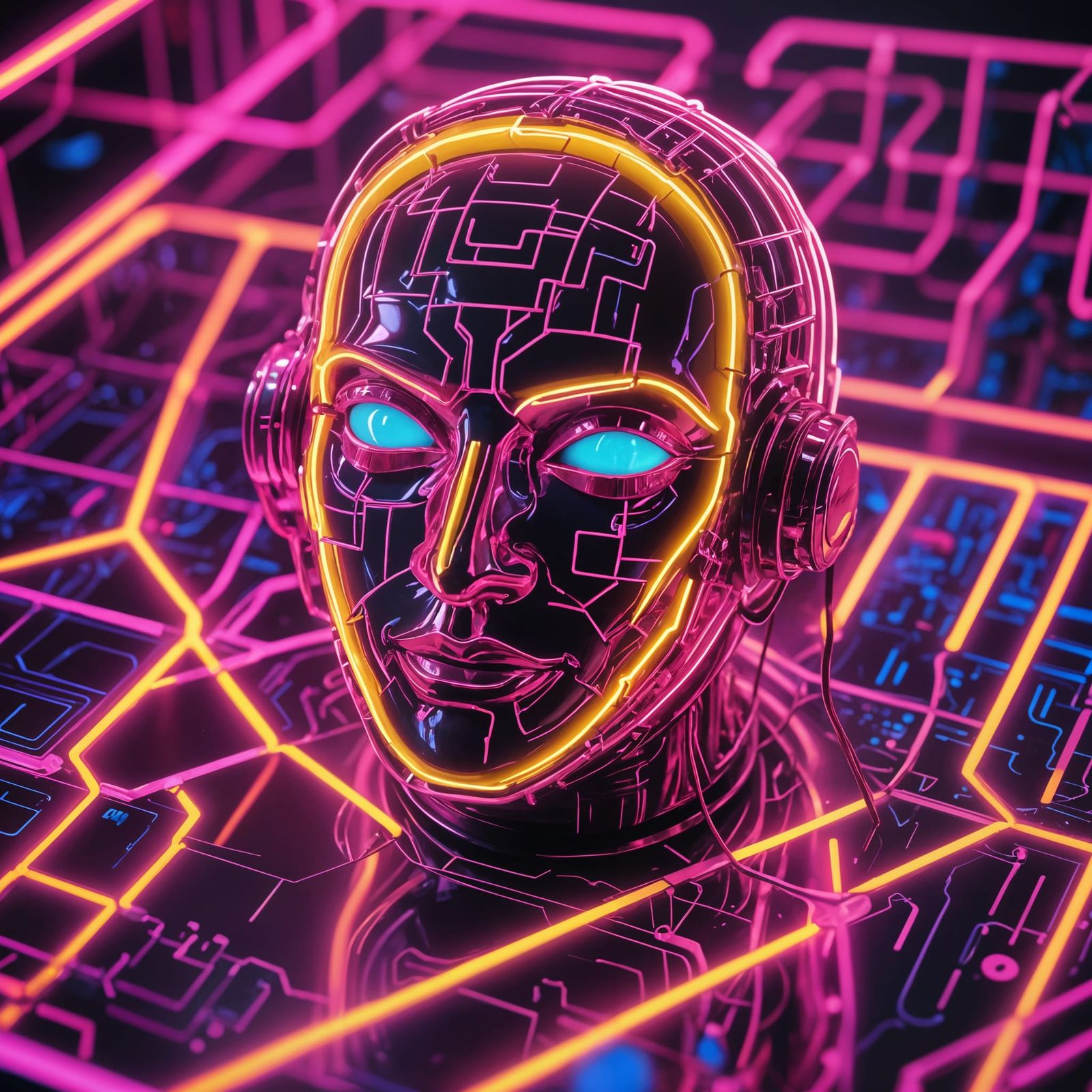 Synthwave Lemon Face in Neon Retro Style
