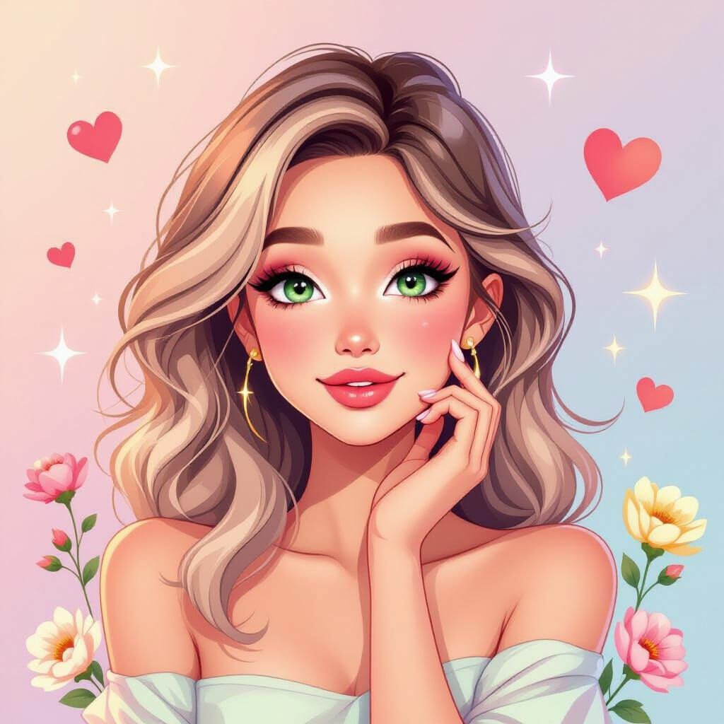 Elegant Pastel Cartoon Character Portrait