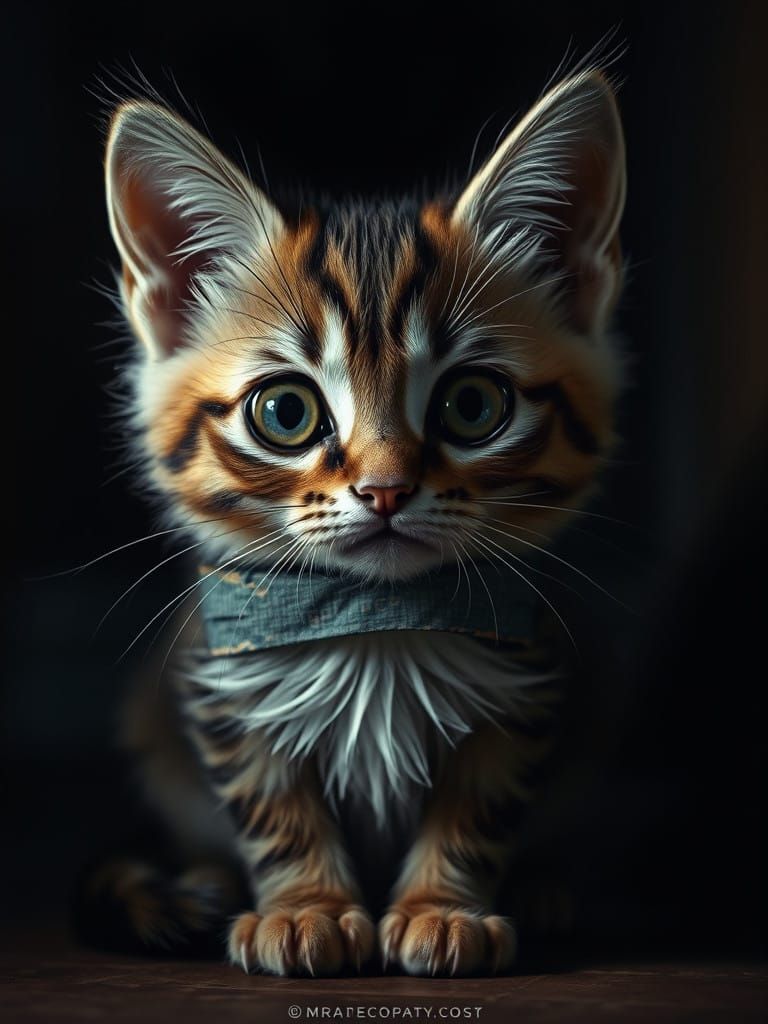 Solemn Kitten Contemplates in Moody Atmosphere